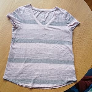 Mossimo Supply Co. Pink and Gray Striped V-Neck Tee